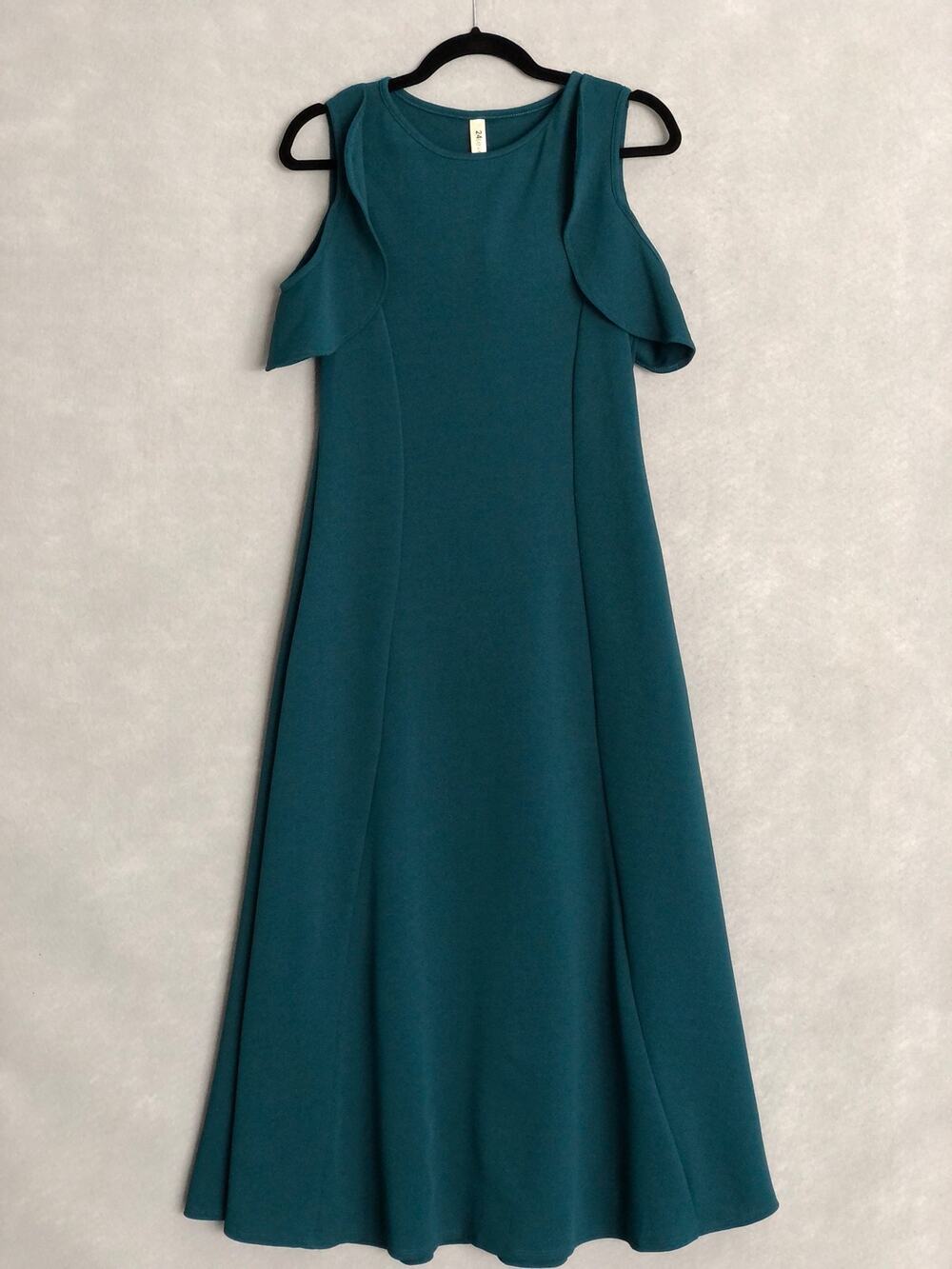 24seven Maxi Dress Short Ruffle Sleeve Teal Women's Large NEW